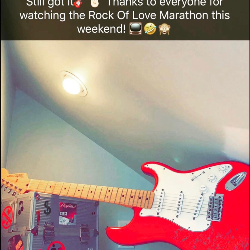 Red Fender Stratocaster signed by Bret Michaels